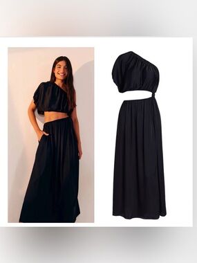 FARM Rio One-Shoulder Black Cutout Maxi Dress